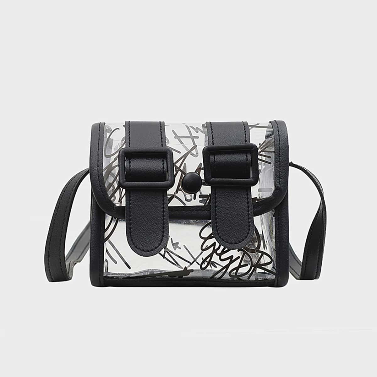 

Buckle Strap Decor Crossbody Bag, Clear
