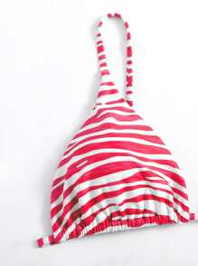 Plus Size 3packs Zebra Stripe Bikini Set With Beach Skirt Summer Beach - Red and White - View 4