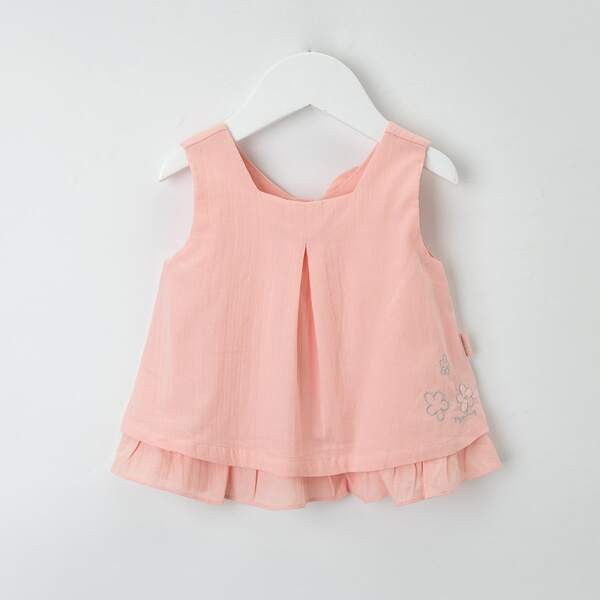 

Toddler Girls Embroidery Detail Ruffle Hem Tank Top, Coral pink