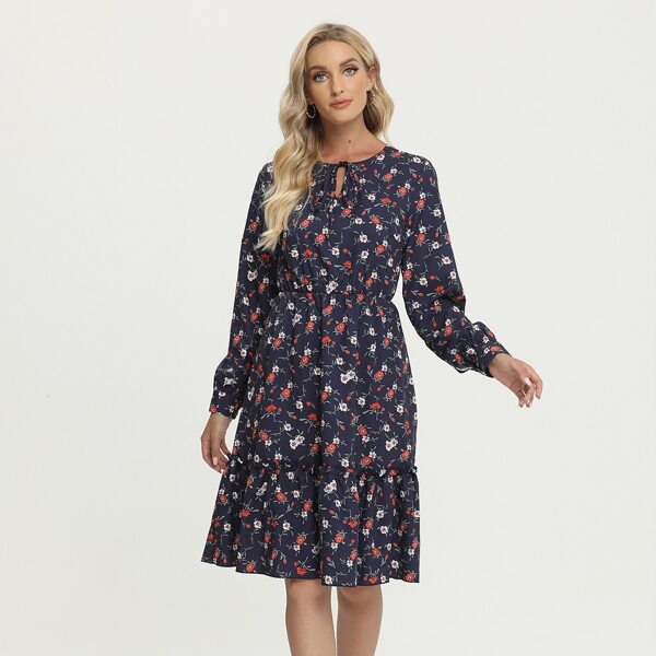 

Floral Print Ruffle Hem Dress, Multicolor