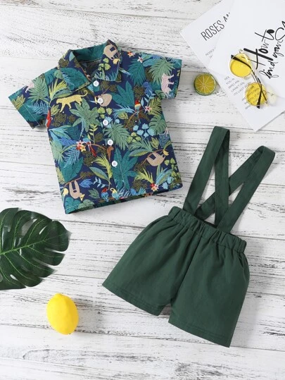 Baby Boy Tropical Print Shirt With Shorts