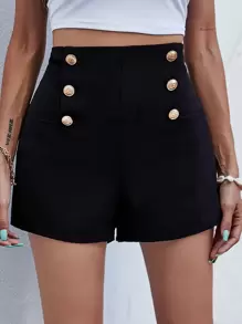 Shorts con botones de talle alto - Negro - Ver 5
