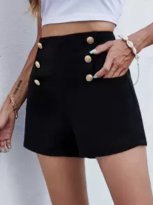 Shorts con botones de talle alto - Negro - Ver 6