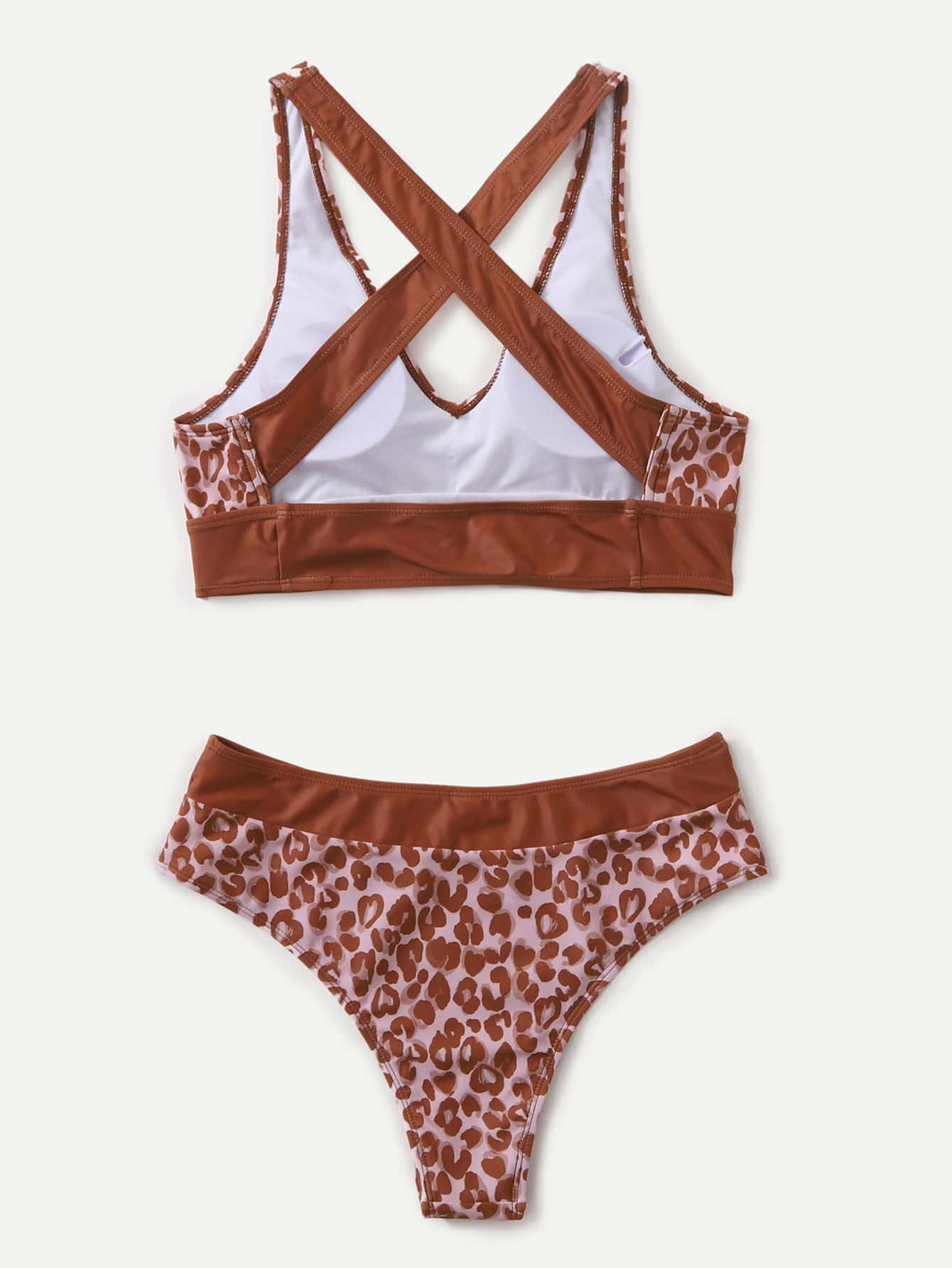 Leopard Print V Neck Bikini Bathing Suit For Summer Beach