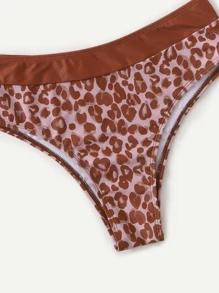 SHEIN Swim Leopard Print V Neck Bikini Bathing Suit For Summer Beach - Brown - View 3