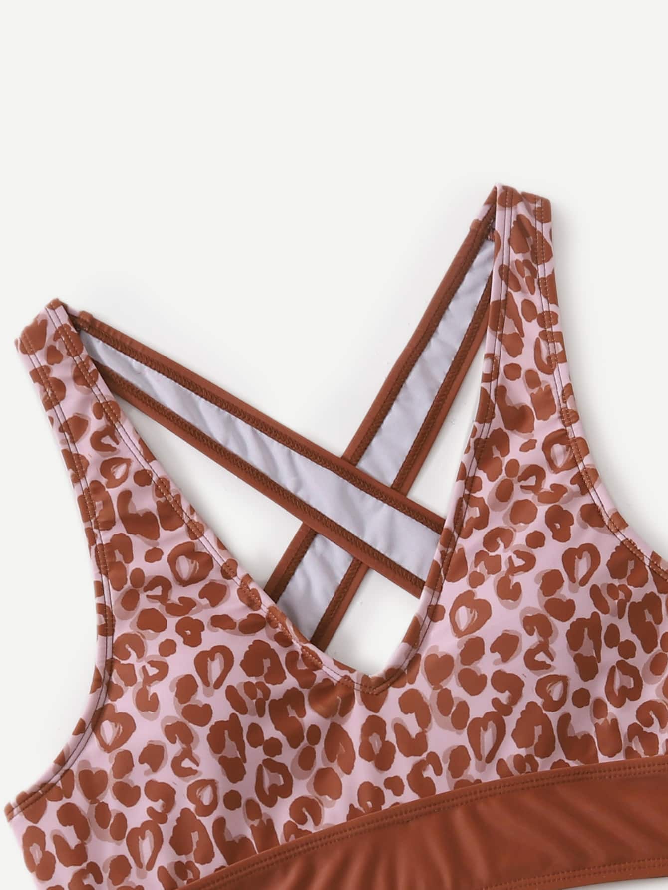 Leopard Print V Neck Bikini Bathing Suit For Summer Beach