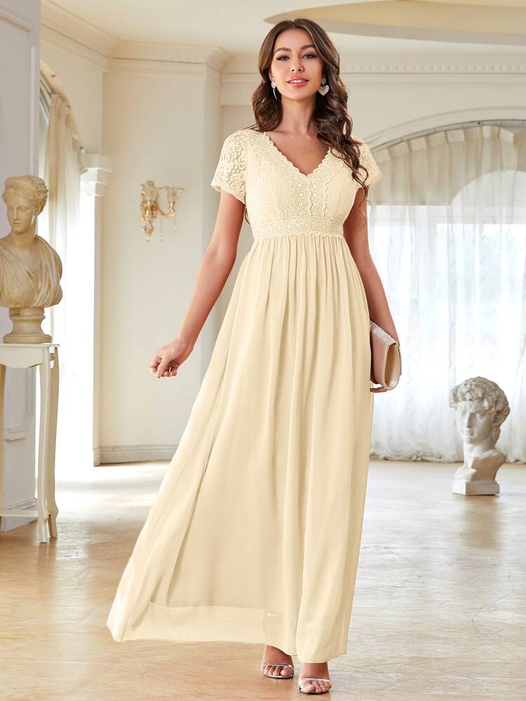 sachin and babi light blue dress V Neck Long Chiffon Dress With Beaded Lace Applique Bodice
