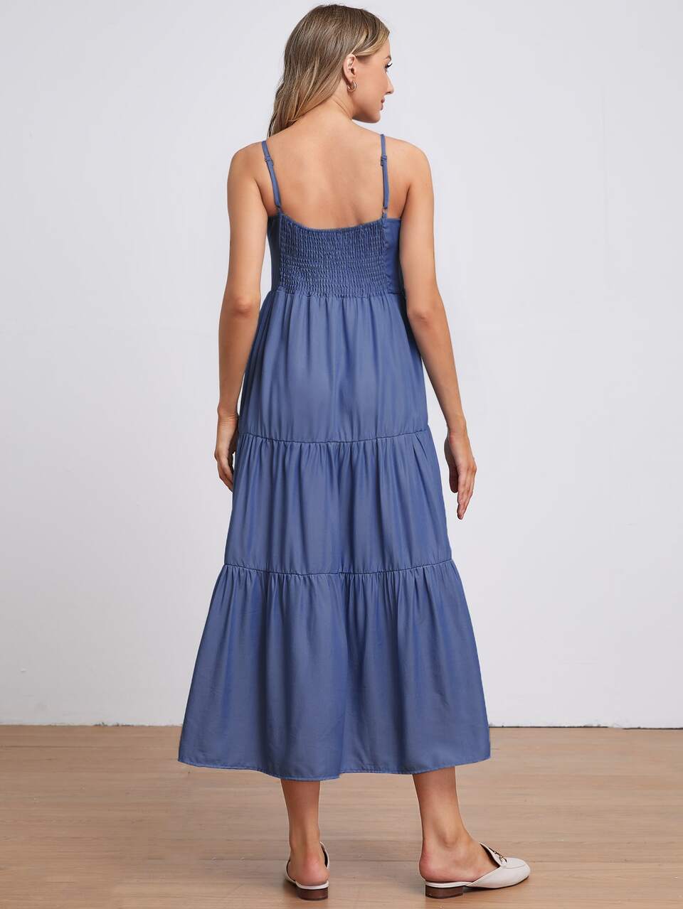 Maternity Shirred Back Denim Dress