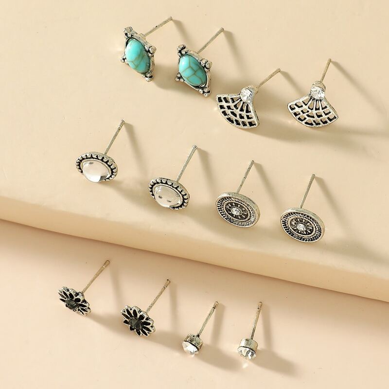 

6pairs Rhinestone Stud Earrings, Silver