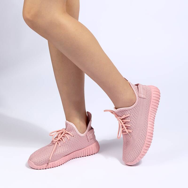 

Minimalist Lace Up Decor Knit Sneakers, Pink