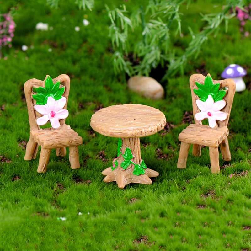 

3pcs Mini Chair & Table Ornament, Apricot
