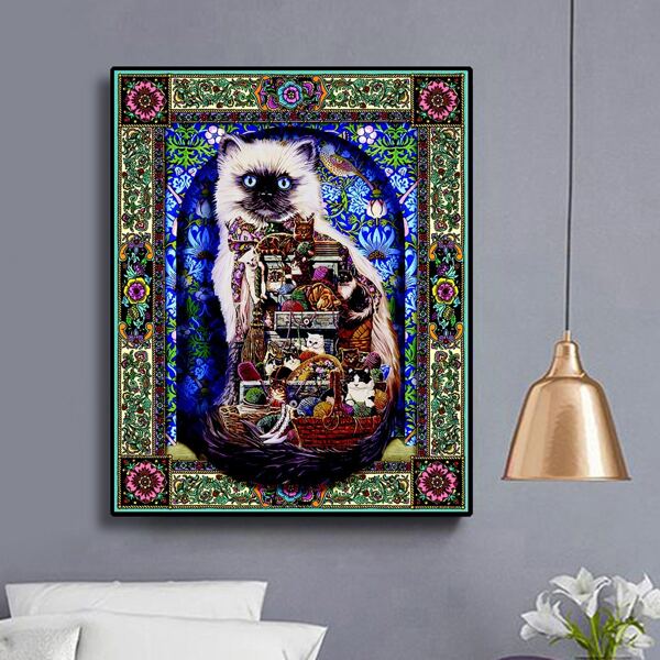 

Cat Print DIY Diamond Unframed Painting, Multicolor