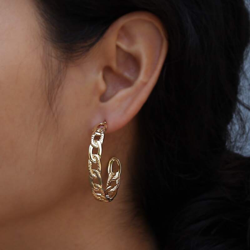 

Chain Design Hoop Earrings, Gold