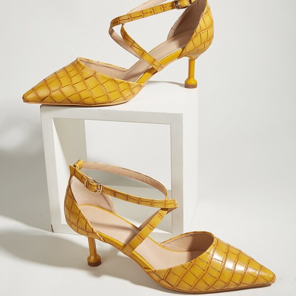 

Croc Embossed Cross Strap Pumps, Yellow