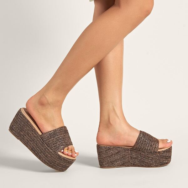 

Straw Flatform Mules, Coffee brown