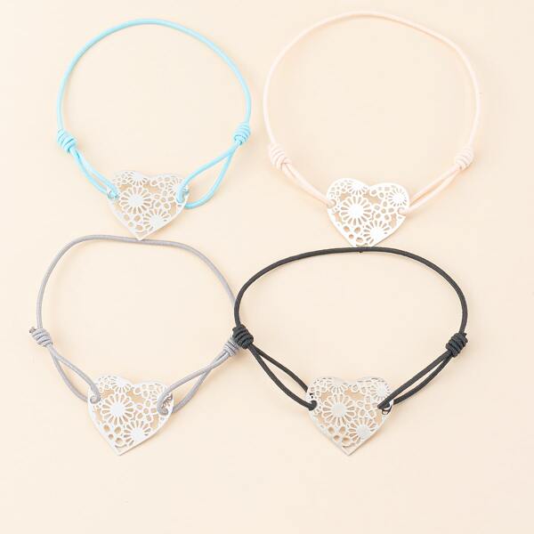 

4pcs Heart Decor Bracelet, Multicolor