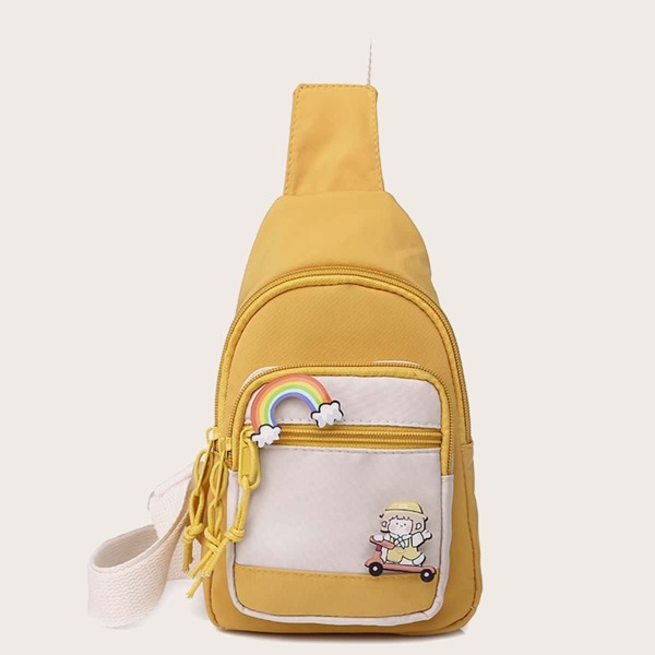 

Cartoon Decor Color Block Sling Bag, Yellow
