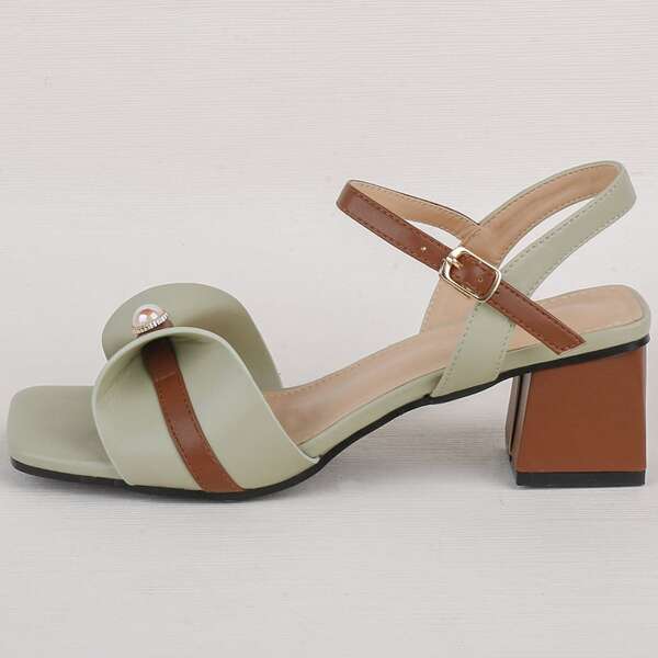 

Faux Pearl Decor Chunky Heeled Sandals, Green