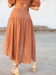 SHEIN Unity 素色不對稱下擺網眼刺繡半身裙 - 珊瑚橙 - 查看 2