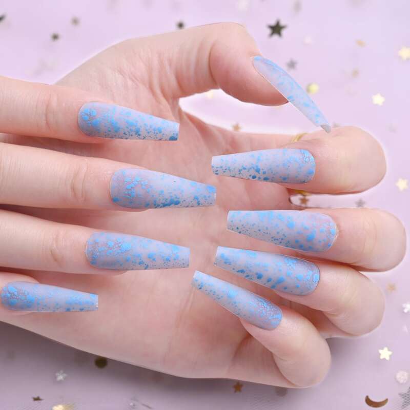 

24pcs Fake Nail & 1sheet Tape & 1pc Nail File, Baby blue