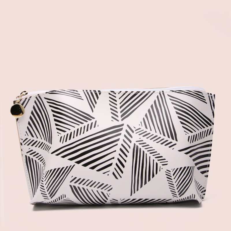 

Geometric Pattern Makeup Bag, Black and white