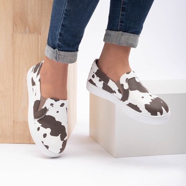 

Cow Print Slip On Sneakers, Coffee brown