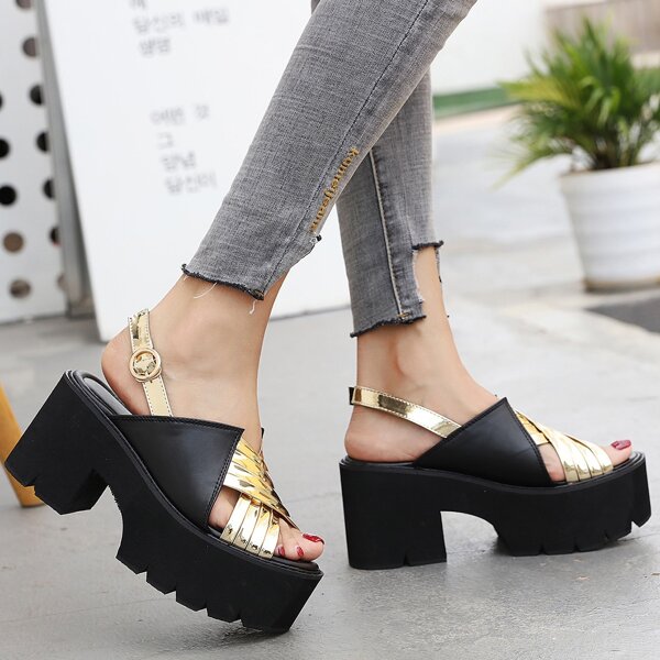 

Two Tone Slingback Flatform Sandals, Multicolor