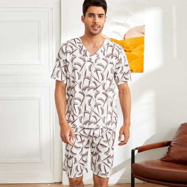 

Men Plants Print PJ Set, Multicolor