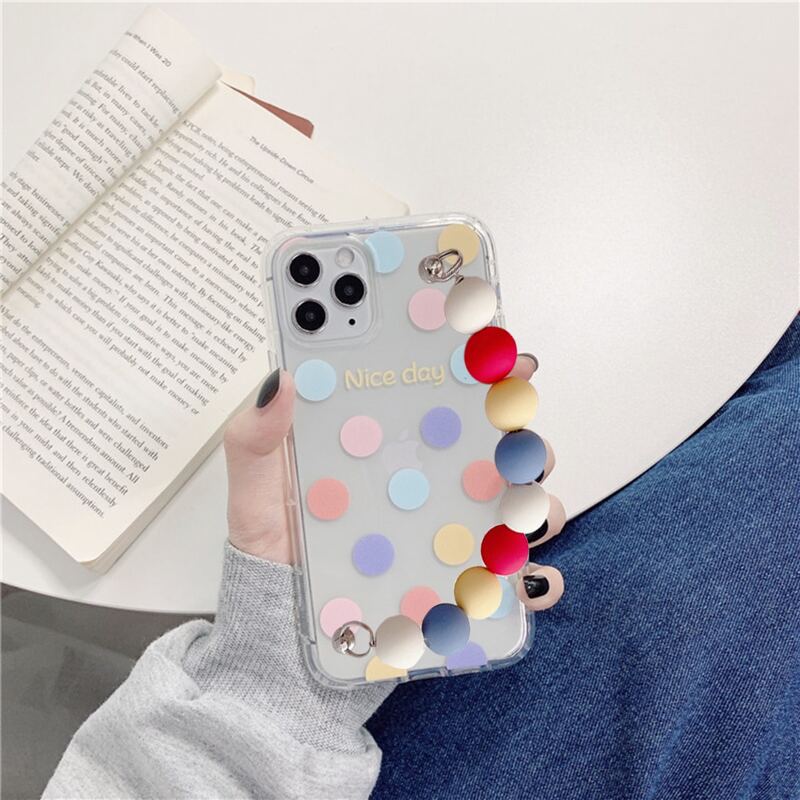 

Polka Dot Beaded Hand Strap Phone Case, Multicolor