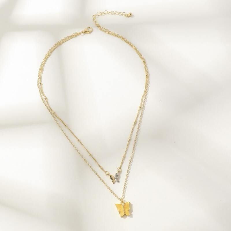 

Rhinestone Butterfly Layered Necklace, Yellow