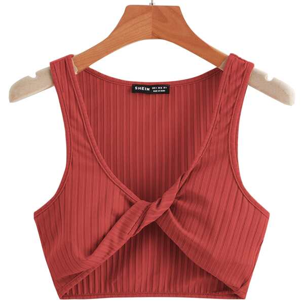 

Twist Front Ribbed Tank Top, Watermelon pink