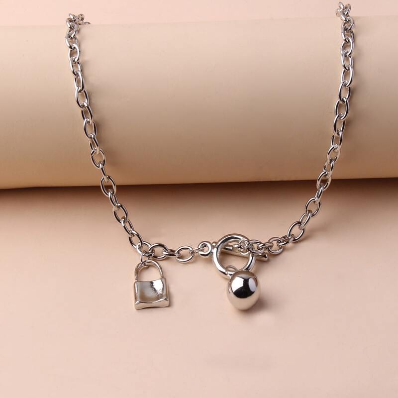 

Lock & Ball Chain Necklace, Silver
