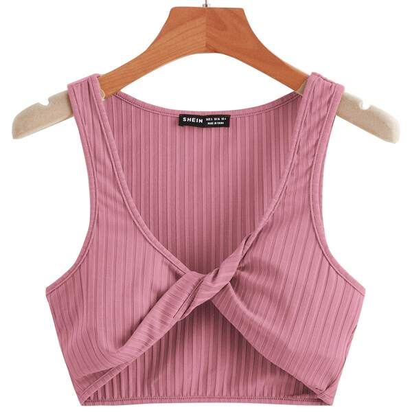 

Twist Front Ribbed Tank Top, Dusty pink