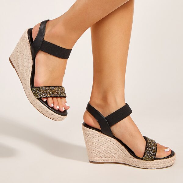 

Rhinestone Decor Wedge Sandals, Black