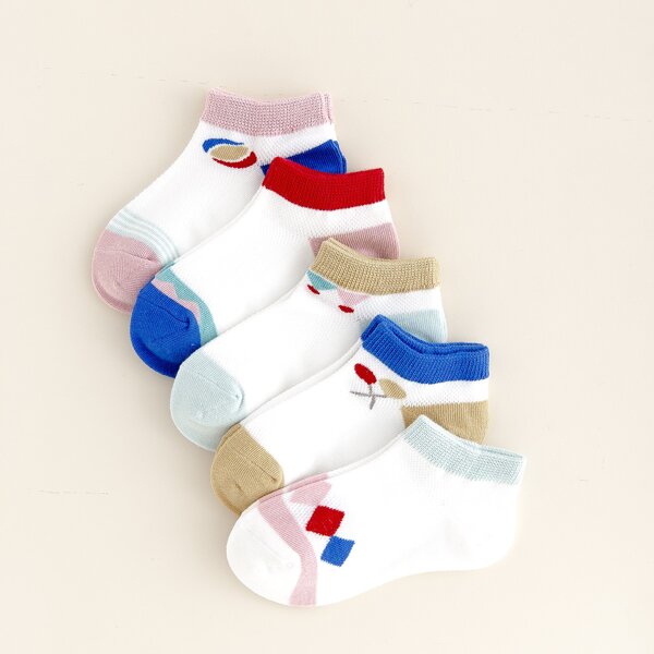 

5pairs Toddler Girls Colorblock Socks, Multicolor
