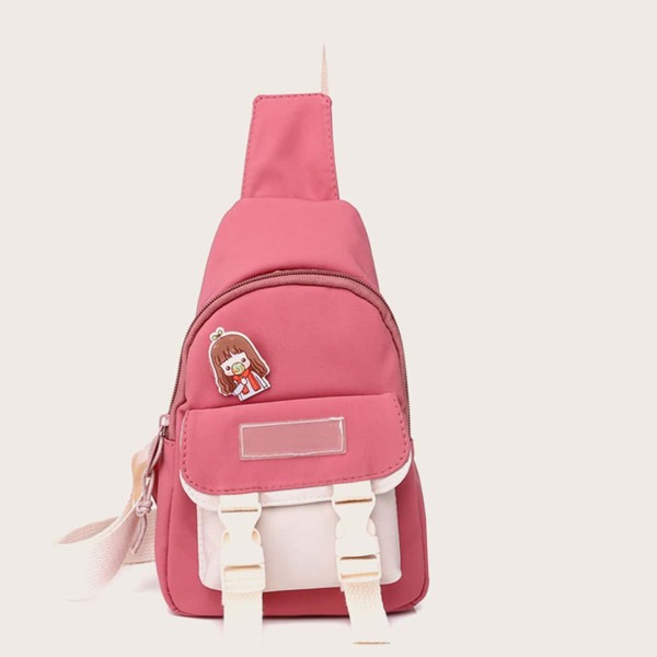 

Cartoon Decor Color Block Sling Bag, Pink