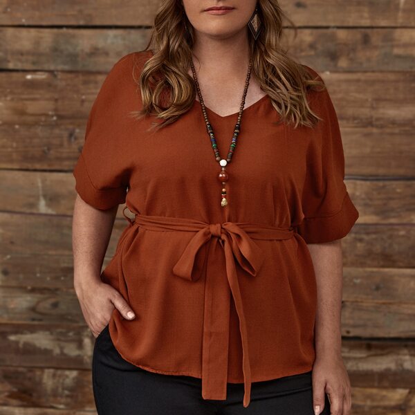 

Plus Batwing Sleeve Self Tie Blouse, Burnt orange