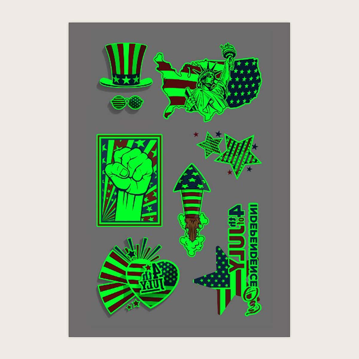 

1sheet Luminous American Flag Graphic Tattoo Sticker, Multicolor