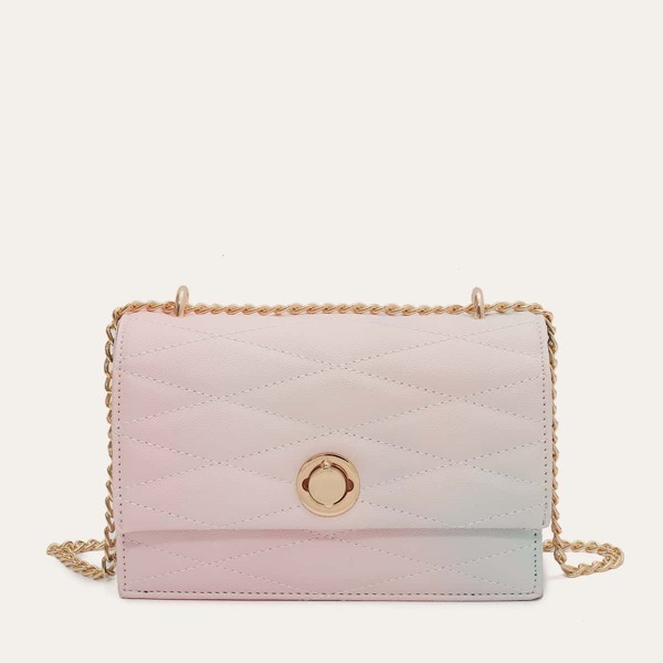 

Ombre Quilted Flap Chain Bag, Pink