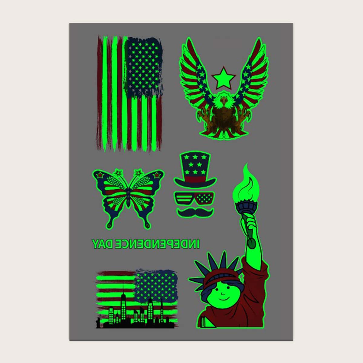 

1sheet Luminous American Flag Graphic Tattoo Sticker, Multicolor