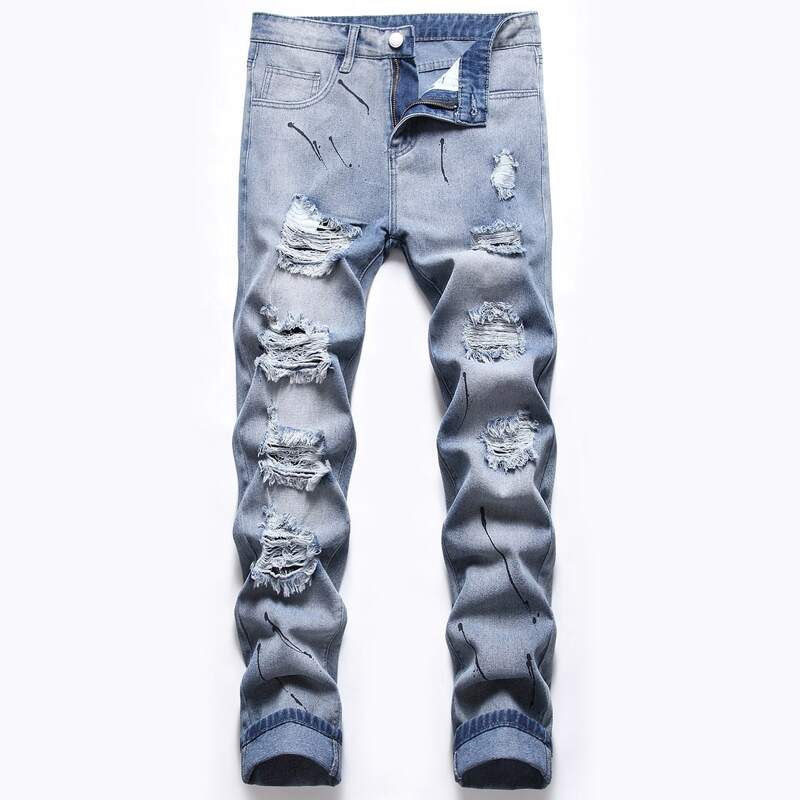 

Guys Washed Ripped Skinny Jeans, Light wash
