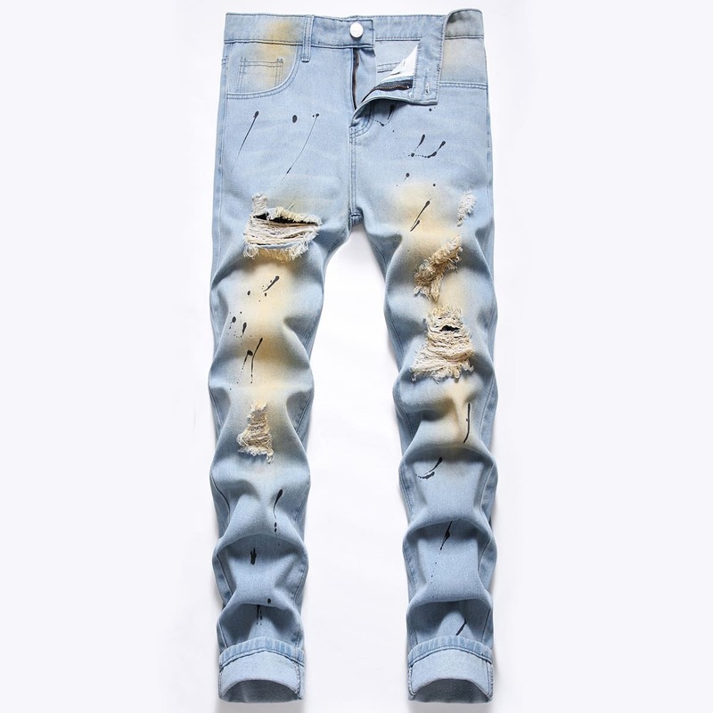 

Guys Washed Ripped Skinny Jeans, Light wash