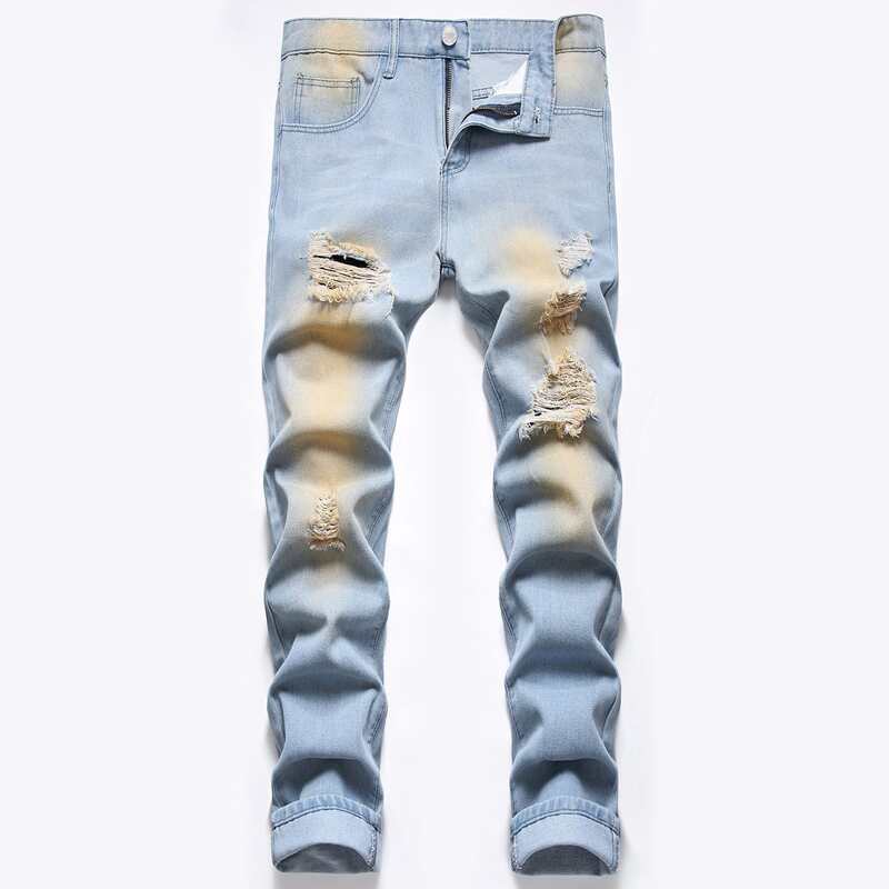 

Guys Washed Ripped Skinny Jeans, Light wash