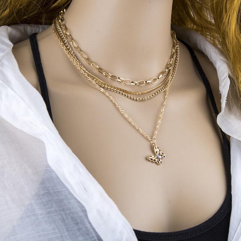 

Butterfly Layered Chain Necklace, Gold