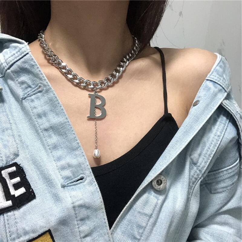 

Letter Chunky Chain Necklace, Silver