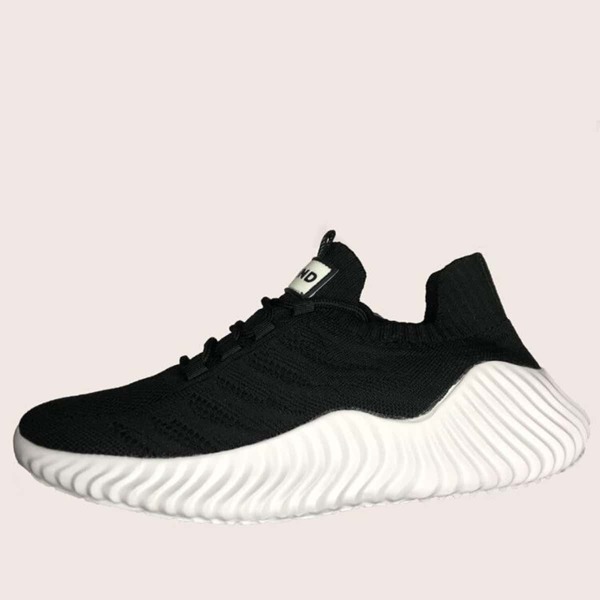 

Men Lace Up Decor Knit Chunky Sneakers, Black