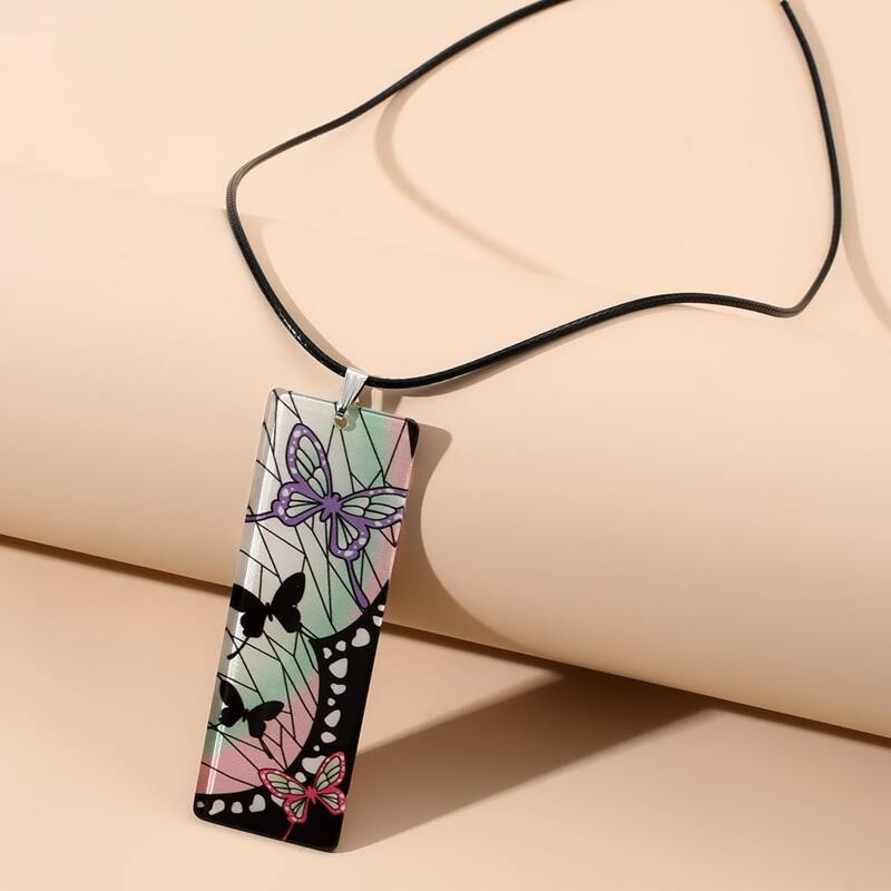 

Butterfly Rectangle Pendant Necklace, Multicolor