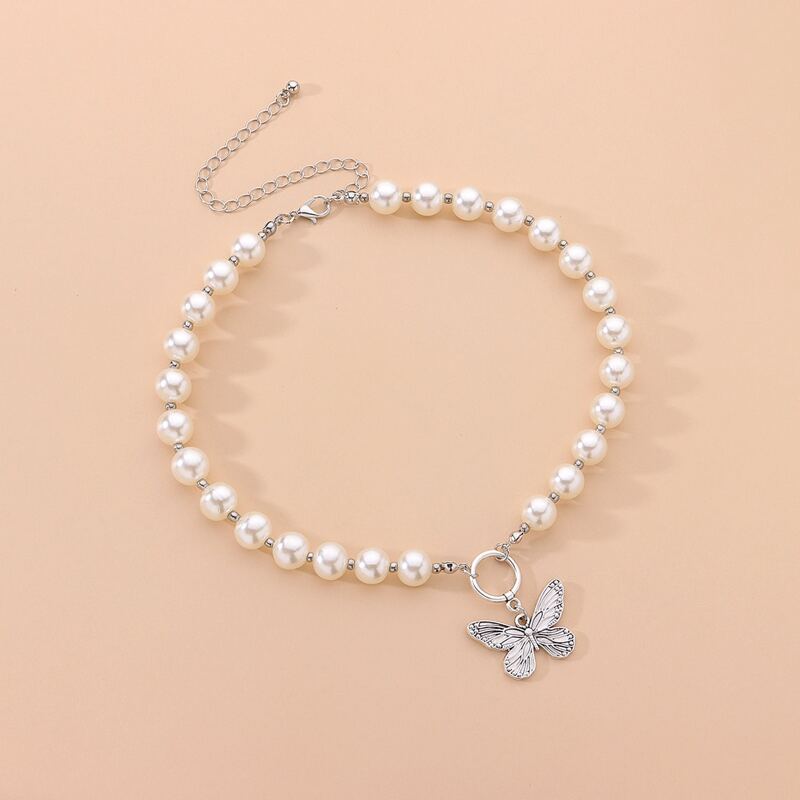 

Butterfly Faux Pearl Necklace, White