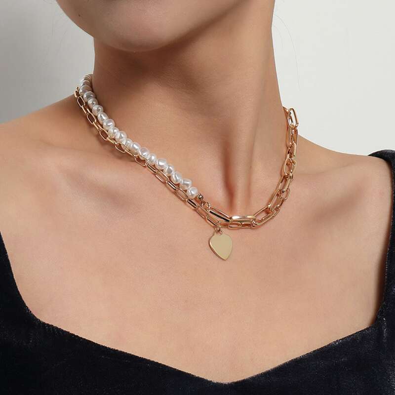 

Faux Pearl Chain Necklace, Gold