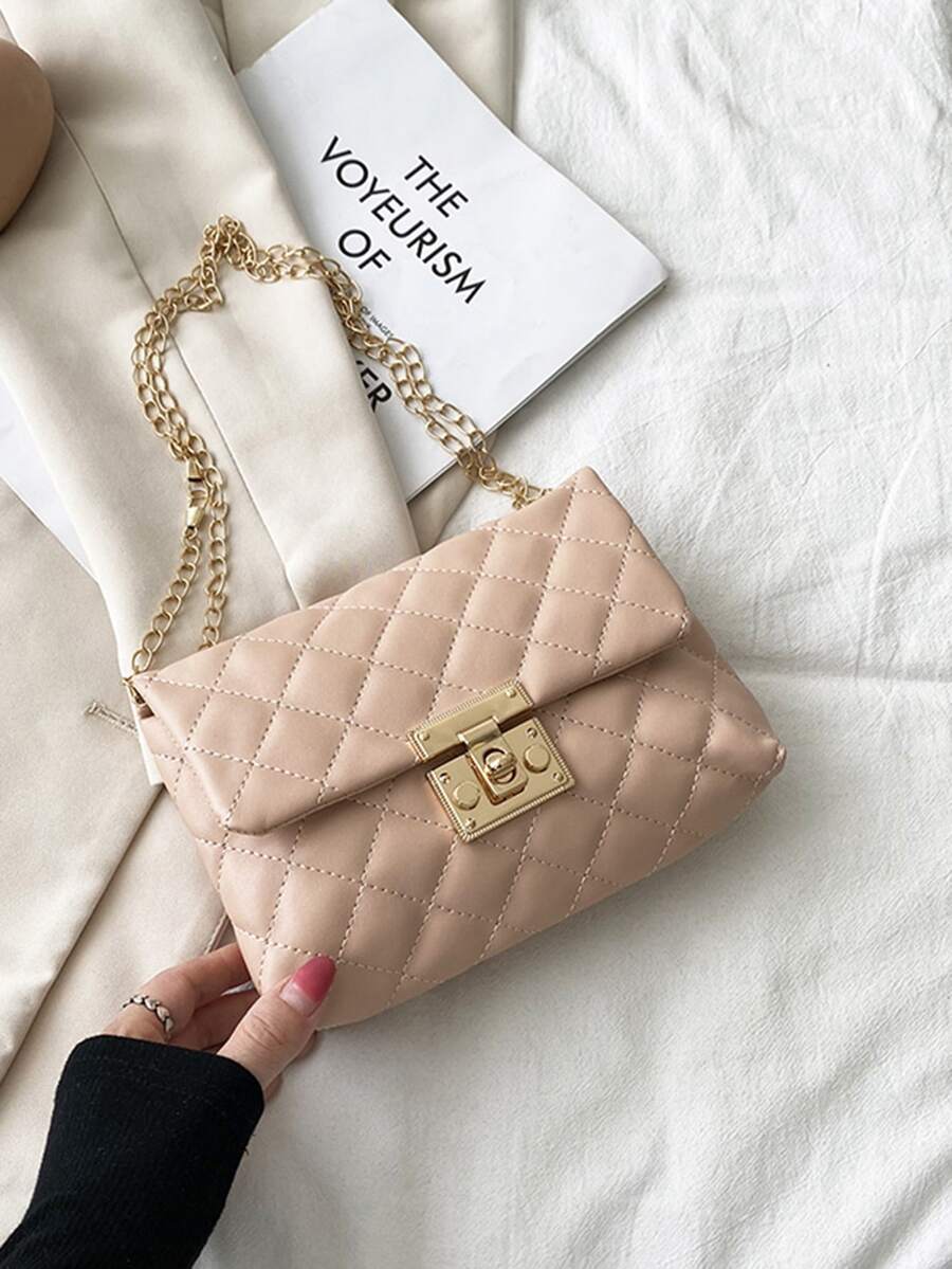 Quilted Chain Shoulder Bag - Pink - View 1